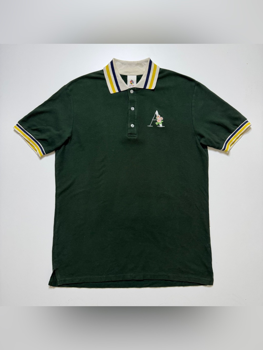 Aime Leon Dore Floral Letter Polo Shirt Mens Medium Forest Green